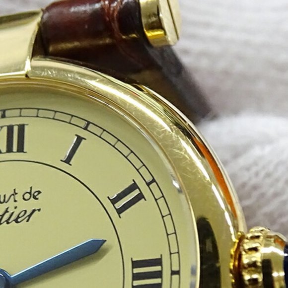 Cartier Watch Ladies Brand Must Vendome Vermeil Quartz QZ 925 Leather 1851 Round - Picture 10 of 12